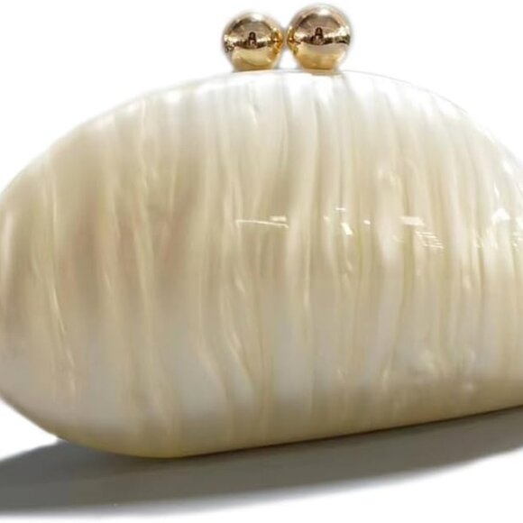 Acrylic Shell Shaped Bag Luxury Marble Clutch Evening Purses for Women Glitter H - Picture 1 of 6